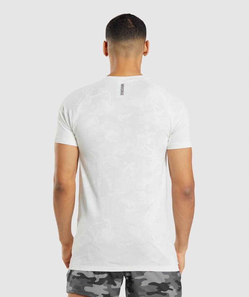 Men's Gymshark Geo Seamless T-Shirts White | NZ 6ADEHB